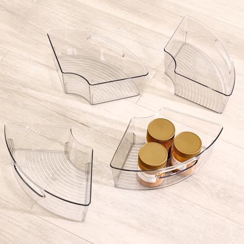 iDesign Lazy Susan 1/4 Wedge Bin with Handle, Set of 4, Clear