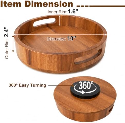 Wooden Lazy Susan – 10 in Acacia Wood Turntable Organizer for Cabinet，Multi-Purpose Home Decor Rotating Tray for Bathroo