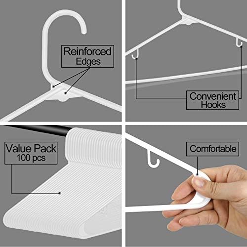 SUPER DEAL Plastic Hangers 100 Pack, Clothes Hangers with Double Hooks for Adults for Coats, Dresses, Shirts, Pants, Lightweight Yet Space Saving, White