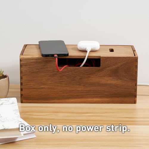 LiTY Acacia Wood Cable Management Box, Wooden Cord Hider & Organizer for Power Strip, Electrical Hiding, TV Wires, Desk 