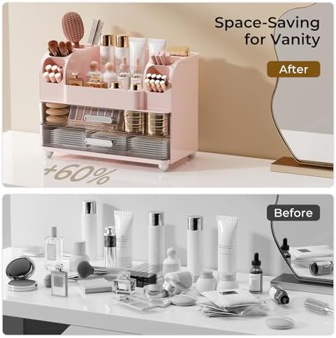 UFORU Makeup Organizer Countertop with 2 Large Drawers for Vanity Bathroom