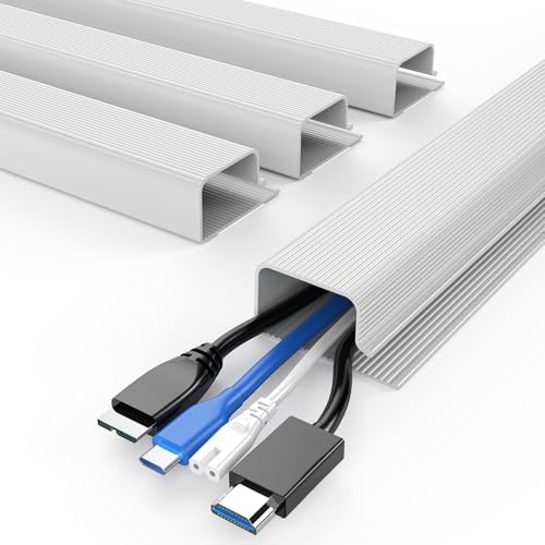 DELAMU 4 Pack Cable Management Under Desk - Office & Home Cable Organizer,J-Channel Cable Management for Clutter-Free En