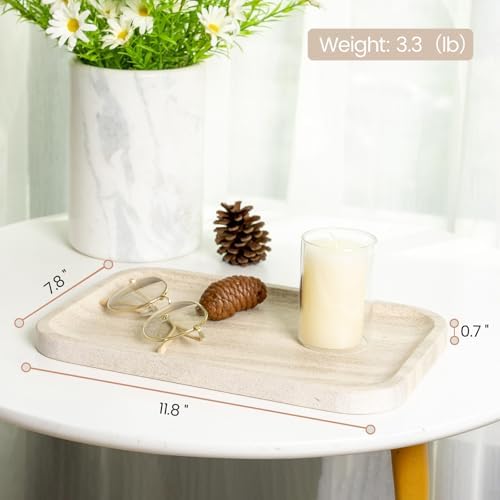 Karibiber Marble Vanity Tray, Bathroom Tray Countertop, Decorative Dresser Organizer, Perfume, Jewelry Holder, Beige Sto