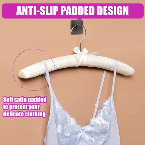Amber Home 5 Pack Large Ivory Satin Padded Hangers for Women Clothing 17"