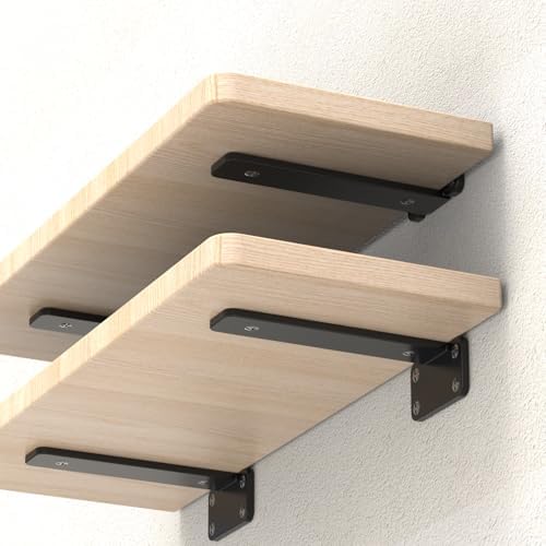 Black Heavy Duty Iron Shelf Brackets,4 inch,Floating Brackets Upgraded, Heavy Duty Iron Shelf Brackets, Industrial Moder