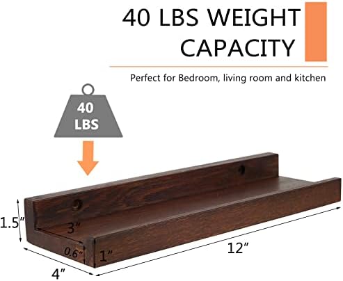 12x4-Inch Walnut Solid Oak Wood Floating Shelf for Wall Decor