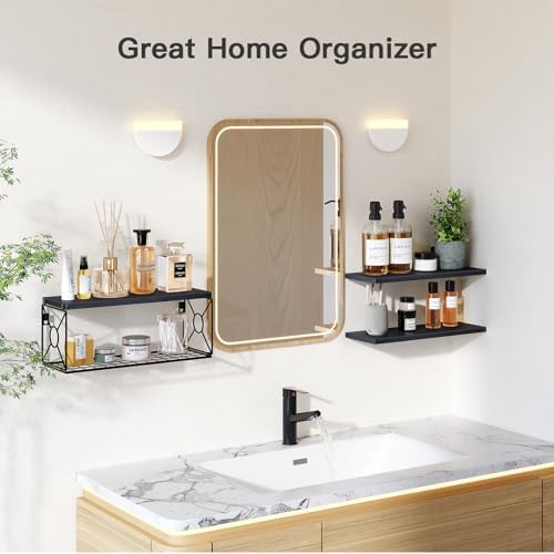 Amada Bathroom Shelves with Storage Basket, Set of 3, Black