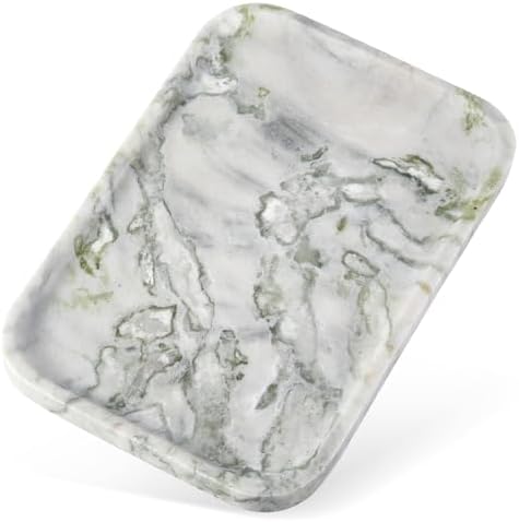 Karibiber Luxury Marble Vanity Tray, Bathroom Tray Countertop, Bianco Marble/Stone, Home Decorative Dresser Organizer, S