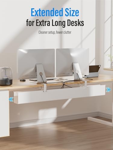 [Upgraded] Large Under Desk Cable Management Tray, Cinati Cable Management Under Desk No Drill, 42" Fabric Cord Hider fo