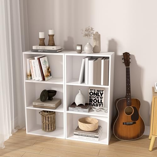 Wooden 3 Cube Storage Organizer, 3 Tier Low Bookcase Freestanding Storage Display Organizer,Versatile Cubes Shelf and Cu