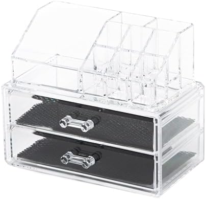 Compactor Make-up and Jewellery Storage Box, With 2 Drawers, Transparent, Polystyrene, Fabric Lining, 18.8 x 11.7 x H. 1