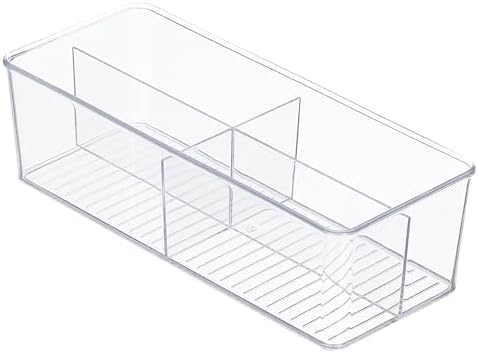mDesign Plastic Kitchen Cabinet Storage Organizer Bin Box - 4 Divided Sections for Pantry Shelves, Countertops, Island, 