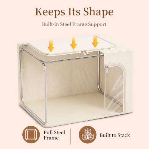 GoMaihe Clothes Storage Bins with Metal Frame for Closet, 40L 6-Pack Beige