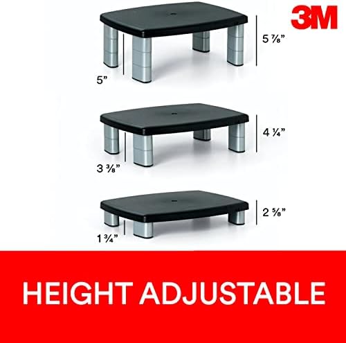 3M Adjustable Monitor Stand, Three Leg Segments, Simply Adjust Height from 1" to 5 7/8", Holds Up to 80 lbs, 11" Space B