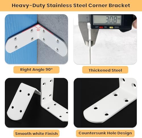 Alise White 4 Pcs L Brackets, Small Corner Brackets for Wood Furniture