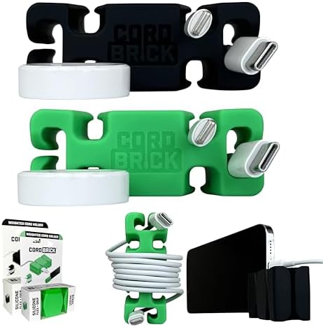 CordBrick 2PK Silicone + Steel Weighted Cord Holders for Nighstand, Cable Wraps for Travel, iPhone Accessories, Small Gr
