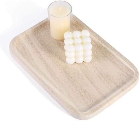 Karibiber Marble Vanity Tray, Bathroom Tray Countertop, Decorative Dresser Organizer, Perfume, Jewelry Holder, Beige Sto