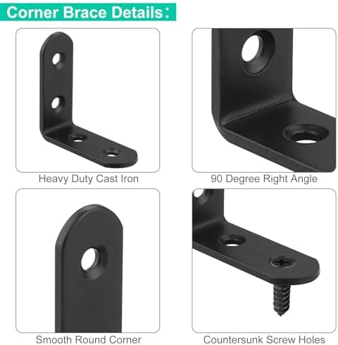 60Pcs Black Corner Bracket, 2”x2” Heavy Duty Black Corner Brace, 3MM Thickness Metal Angle Brackets for Wood, 90 Degree 
