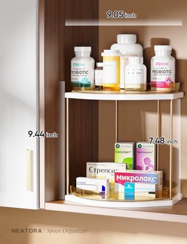 2 Pack 2-Tier Lazy Susan Turntable Organizer – 9.05” Rotating Spice Rack Organizer for Cabinet, Pantry, Tabletop & Count