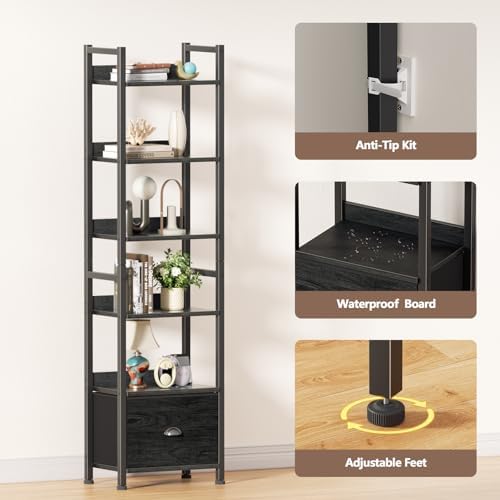 Furologee 6 Tier Bookshelf Set of 2,Industrial Bookshelves and Bookcases