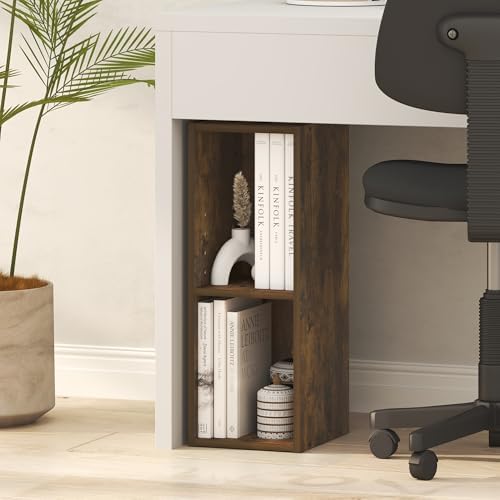 Furinno Fulda Book Shelf, 2-Tier Narrow Bookshelf, Bookcase with 8-in Width Storage Shelf, 9.3 x 7.9 x 21.2, for Living 