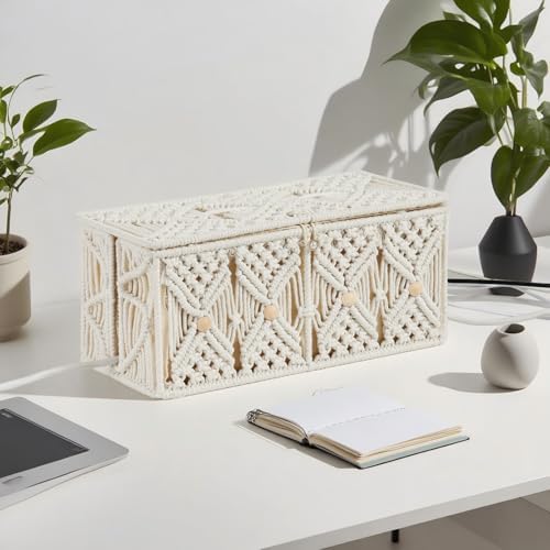 Cable Management Box Handmade Macrame Cord Storage Organizer