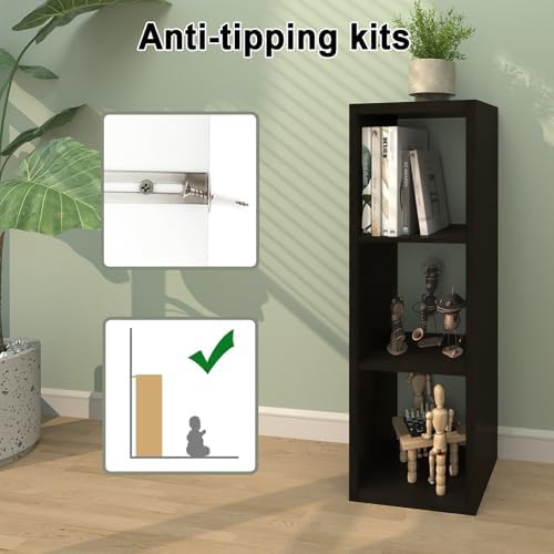 CTESNE【2026 Wooden Thick Frame 3 Cube Storage Organizer Shelf with Anti-Tipping Kits + Reversible Open Back Bookcase, Ho
