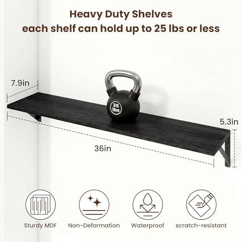 Axeman 36 Inch Floating Shelves, 8 Inch Deep Black Wall Shelves Set of 2