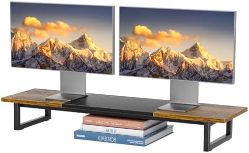 Simple Trending 38" Dual Monitor Stand Riser, Desk Organizer, Rustic Brown