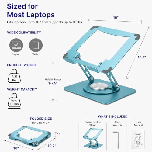 Uncaged Ergonomics Laptop Stand for Desk Riser/360° Swivel (Ocean Blue)