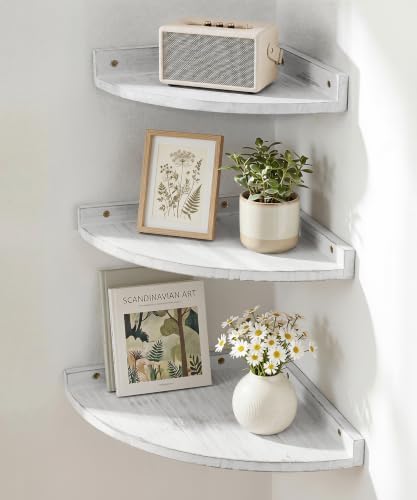 Corner Shelves for Wall, Distressed White Shelves with Cord Hole