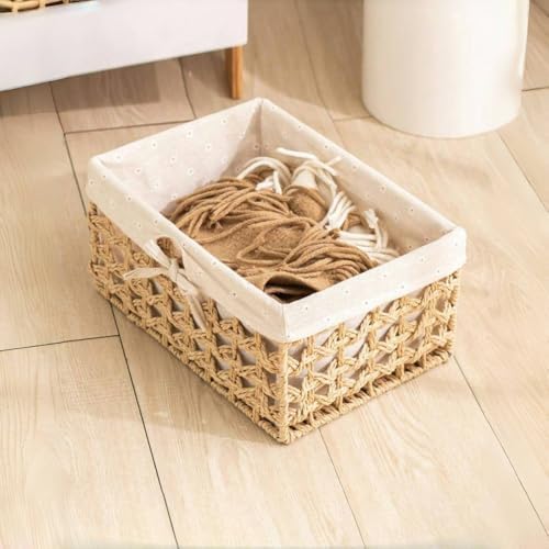 GIB Small Wicker Woven Storage Baskets for Organizng with Liners, Set of 3