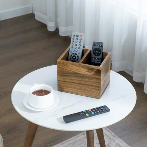 MyGift Premium Acacia Wood Remote Holder, 2 Slot TV Control Caddy