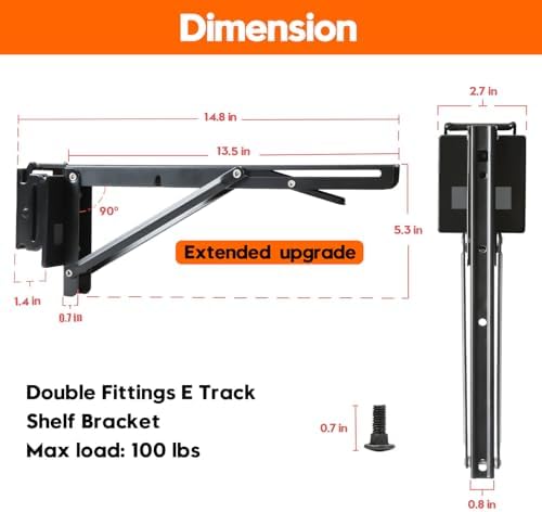 E Track Shelf Bracket, 14" Foldable 2 Pack Steel for Trailers/Vans