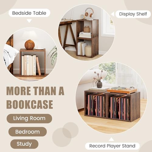 LOKO Stackable 2 Cube Storage Organizer, 2-Tier Bookshelf (2, Rustic Brown)