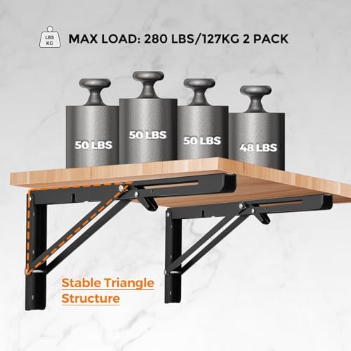 Ravinte Matte Black Folding Shelf Brackets, 16 Inch, 4 Pack