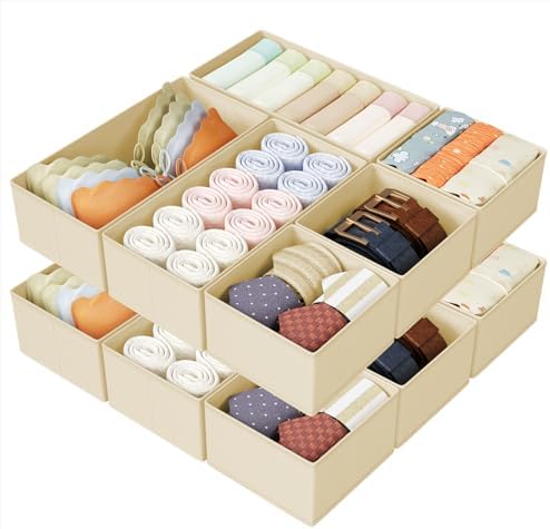 DIMJ Drawer Organizers Clothes, Set of 14 Dresser Organizer Bins, Fabric Closet Organizers and Storage, Shallow Drawer D