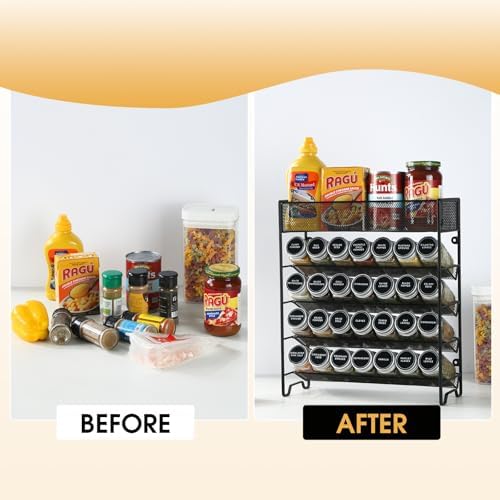 Skiileor Spice Rack Organizer with 28 Spice Jars,Spice Labels and Funnel