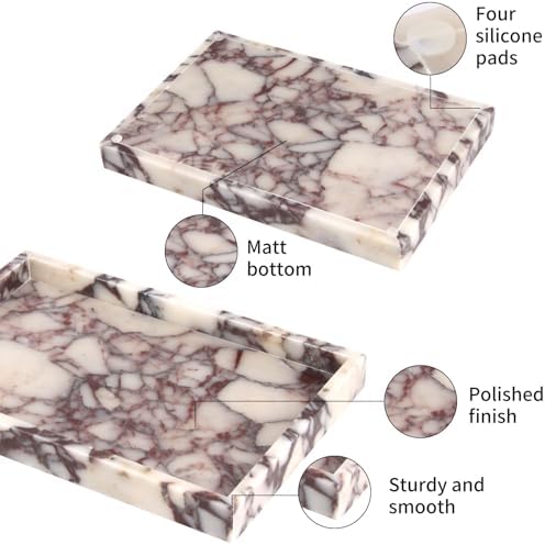 Marble Bathroom Vanity Tray, Calacatta Viola, 12"x 8" x1.2"