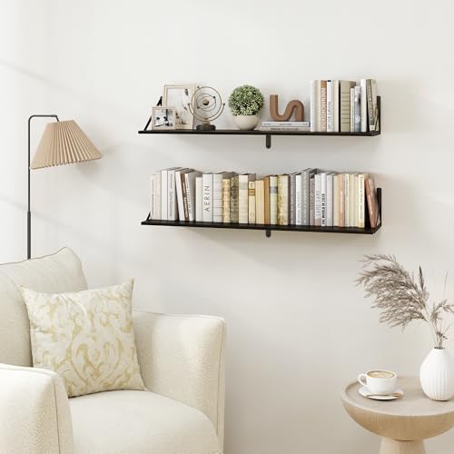 Heimlove Black Deep Floating Shelves for Wall, 36W x 8D Wood Wall Shelves Set of 2, Wide Floating Bookshelf for Living R