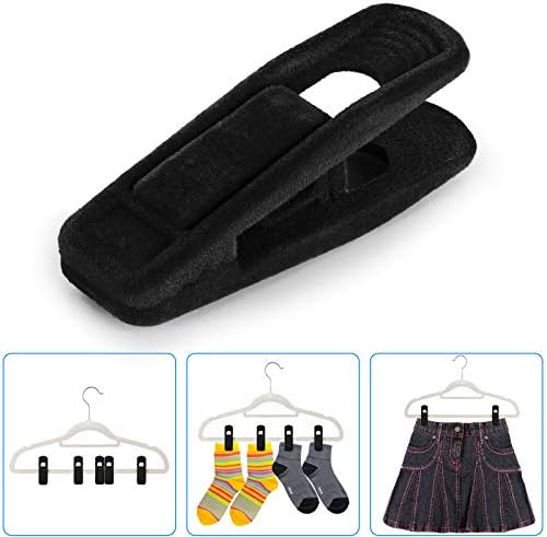 Tinfol 50pc Velvet Hanger Clips, Black Strong Finger Flocked Clips, Large Opening Clip Clothes Pin, Pants Hangers Clip for Thin Clothes Hangers