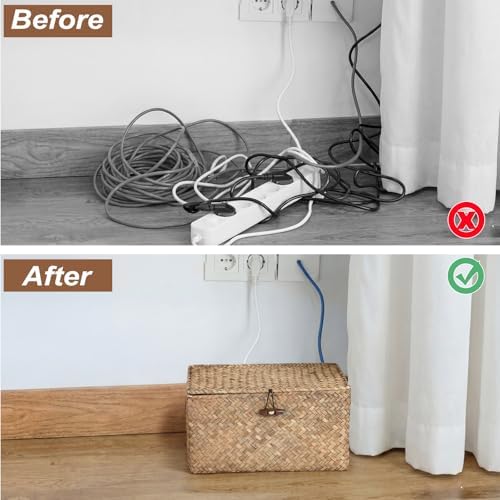 BTSKY Woven Cable Management Box with Lid, Seagrass Cord Organizer with 2 Open Slots for Power Strips & USB Hubs, Under 