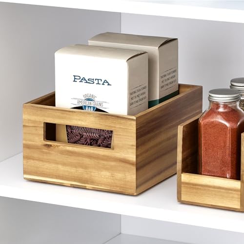 iDesign Acacia Wood Pantry Storage Bin with Handles