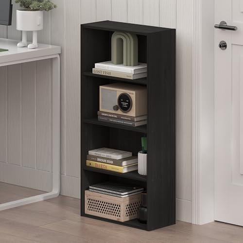 Furinno Basic Book Shelf, 4-Tier Bookcase with Open Shelf, Bookshelf, Cube Storage Organizer, 7 x 17 x 35, for Living Ro