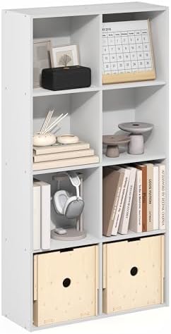 Furinno LUDER Book Shelf, 8-Cube Bookshelf, Bookcase with Open Shelves, 9.5 x 24.6 x 47, for Living Room, Bedroom, Home 
