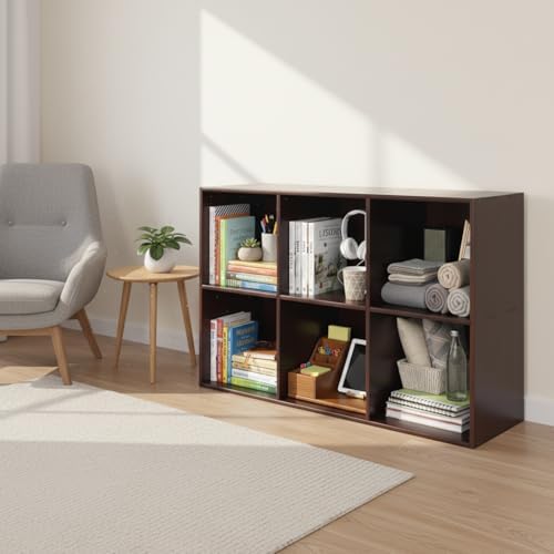 Solid Wood Cube Bookcase, Floor-Standing Storage Bookshelf(6-Cube)
