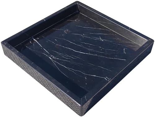 Square Natural Marble Vanity Tray: Luxury 8x8 Polished Organizer for Bathroom Kitchen Dresser Makeup Jewelry Coffee Tabl