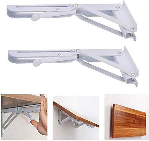 Folding Shelf Bracket Steel Triangle Wall Mount Support White Heavy Duty Shelf Brackets 2 PCS (10inch)