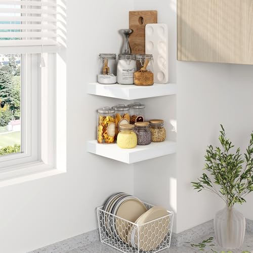 8 Inch Deep Floating Shelves White, Rustic Wood Floating Shelf for Home Decor, 8 x 8 Inch Square Wall Shelves, Wooden St