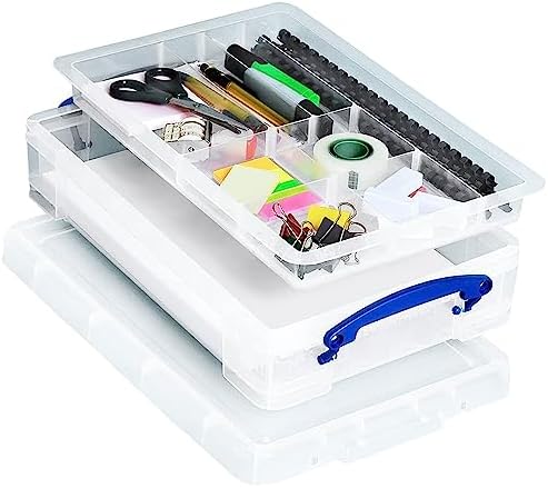 Really Useful Box 4 Liter Plastic Stackable Storage Container w/Snap Lid & Built-In Clip Lock Handles for Home & Office 